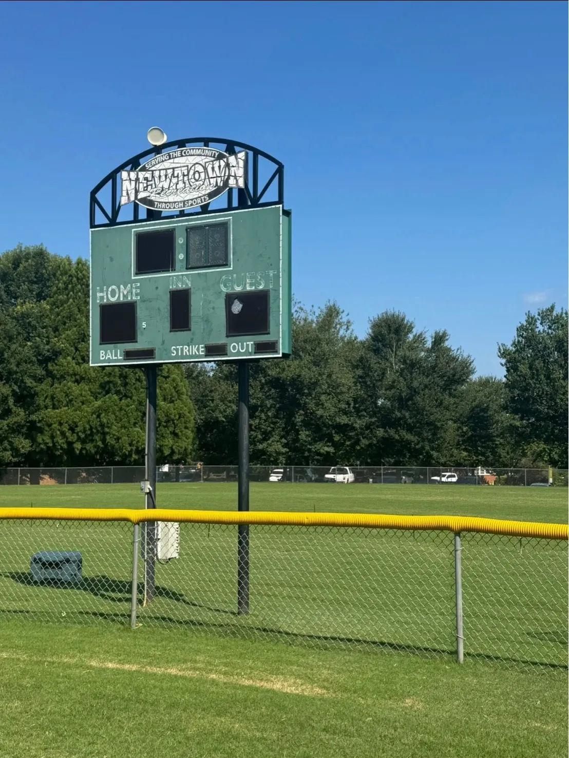 Heavy-duty athletic chain-link fence for T-ball field at Newtown Park in Johns Creek, Georgia